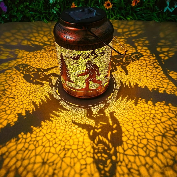 Solar Lanterns Outdoor Waterproof Hanging Solar Lights Big Foot Sasquatch Gifts for Men Women Metal Decorative LED Lanterns for Yard, Patio, Lawn, Pathway, Landscape, Garden Decor