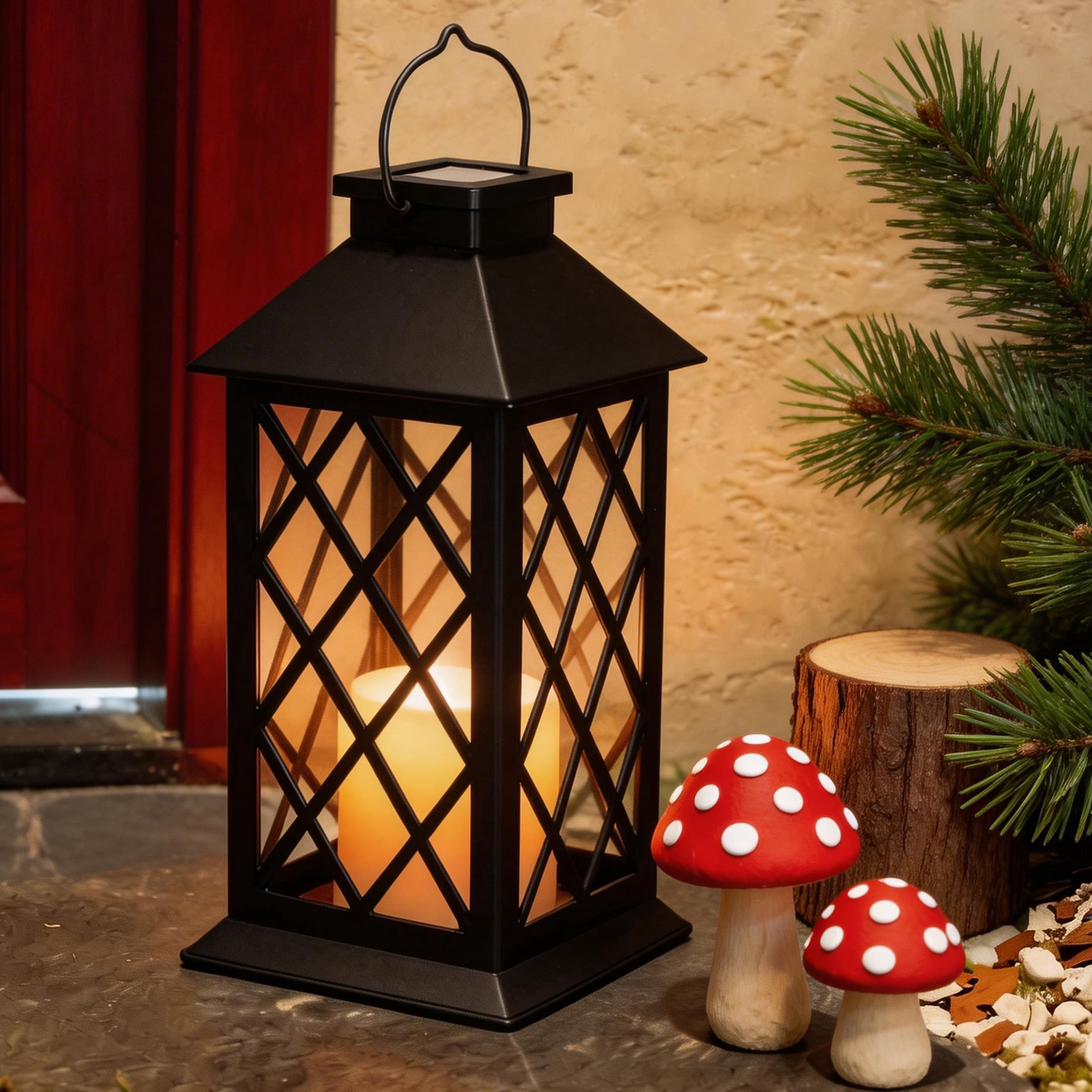 GARITIN Solar Lanterns Outdoor Hanging, Waterproof Flickering Flameless Candles for Patio Garden Porch, Black