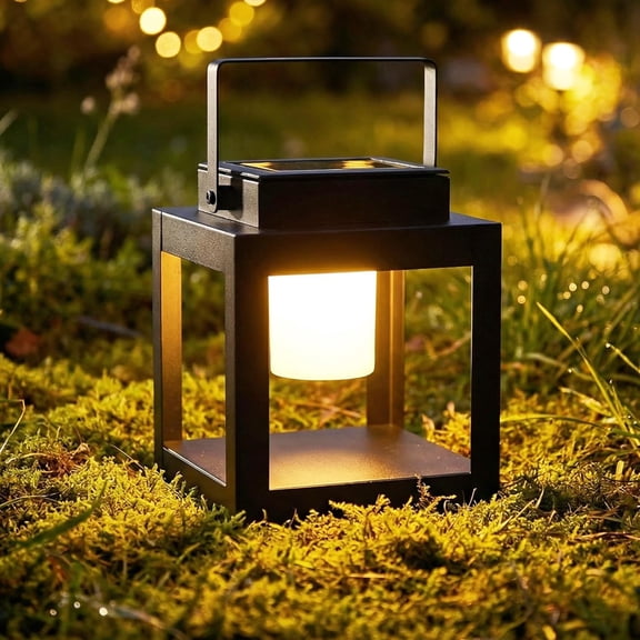 Solar Lanterns Outdoor Waterproof, Portable Outdoor Table Lamp with Handle, 3-Way Dimmable Soft Warm LED Light, Dual USB/Solar Charging Hanging Lantern for Patio BBQs, Camping, Emergency Use