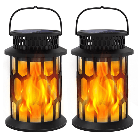 QI-EU Solar Lights Outdoor, Flickering Flame Solar Lanterns for Garden Patio Yard New Year Decorations