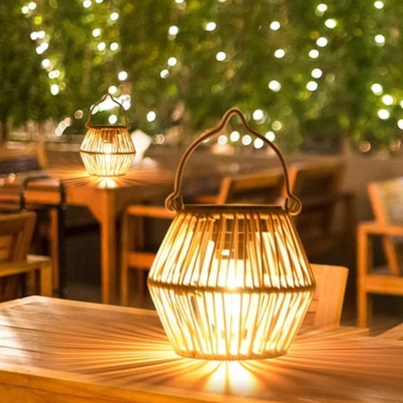 Solar Lanterns, Rattan Hanging Lights Solar Lanterns Outdoor Waterproof Outside Solar Lamp for Garden Patio Yard Table Decor