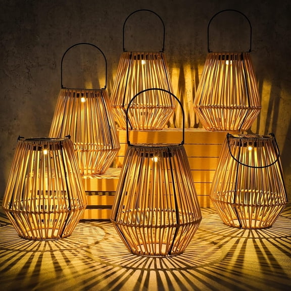 Solar Lanterns, Rattan Hanging Solar Lights with Handle Outdoor Waterproof, Outdoor Lamp Lights Decoration for Patio Porch Garden Pathway Yard Trees Lawn