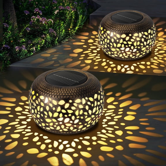 Solar Lanterns Waterproof Outdoor Decor: 2 Pack Hollow Out Retro Metal Solar Lights - Unique Gardening for Women Mom - Outside Garden Yard Patio Porch Tabletop Decorations 2 Lighting Colors