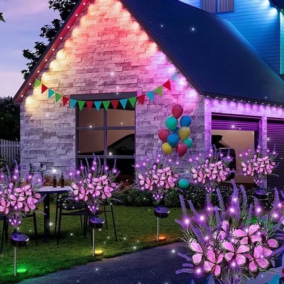 Solar Lavender and Butterfly String Lights, Plastic for Home and Seasonal Display