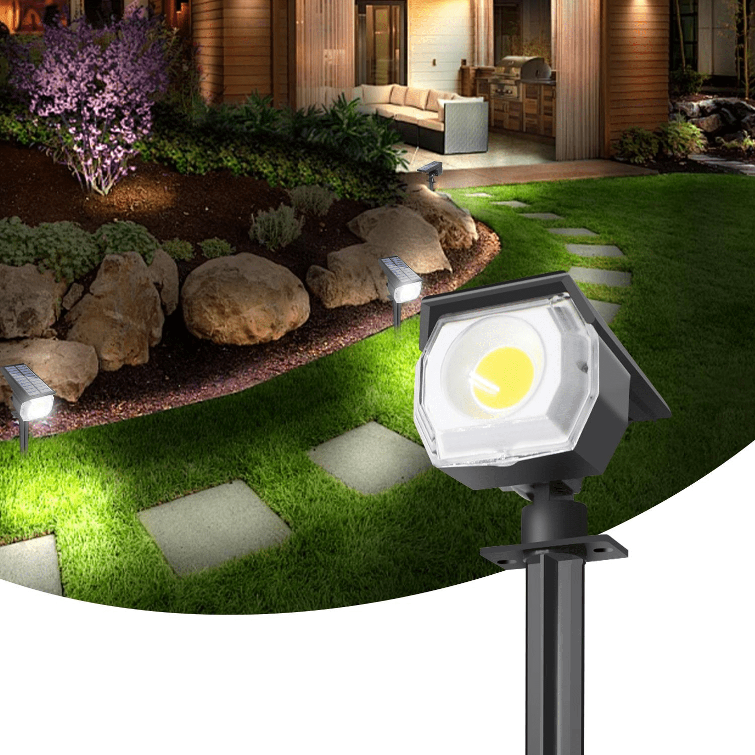 Solar Lawn Lights 2 Sets, Solar Motion Sensor Floodlight Outdoor Lights
