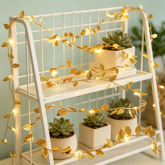 Solar Leaf String Lights, Green Foliage LED Decorative Light Strand for Garden, Courtyard, Patio, Balcony, Bedroom, Living Room, Wall, Window, Party Backdrop or Outdoor Evening Display