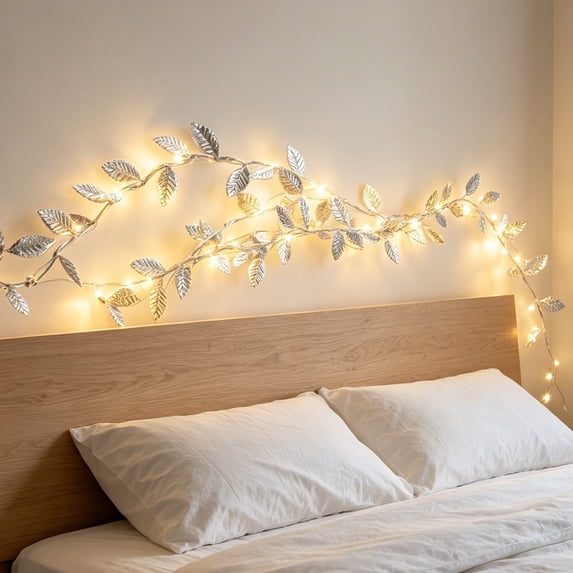 Solar Leaf String Lights, Green Foliage LED Decorative Light Strand for Garden, Courtyard, Patio, Balcony, Bedroom, Living Room, Wall, Window, Party Backdrop or Outdoor Evening Display