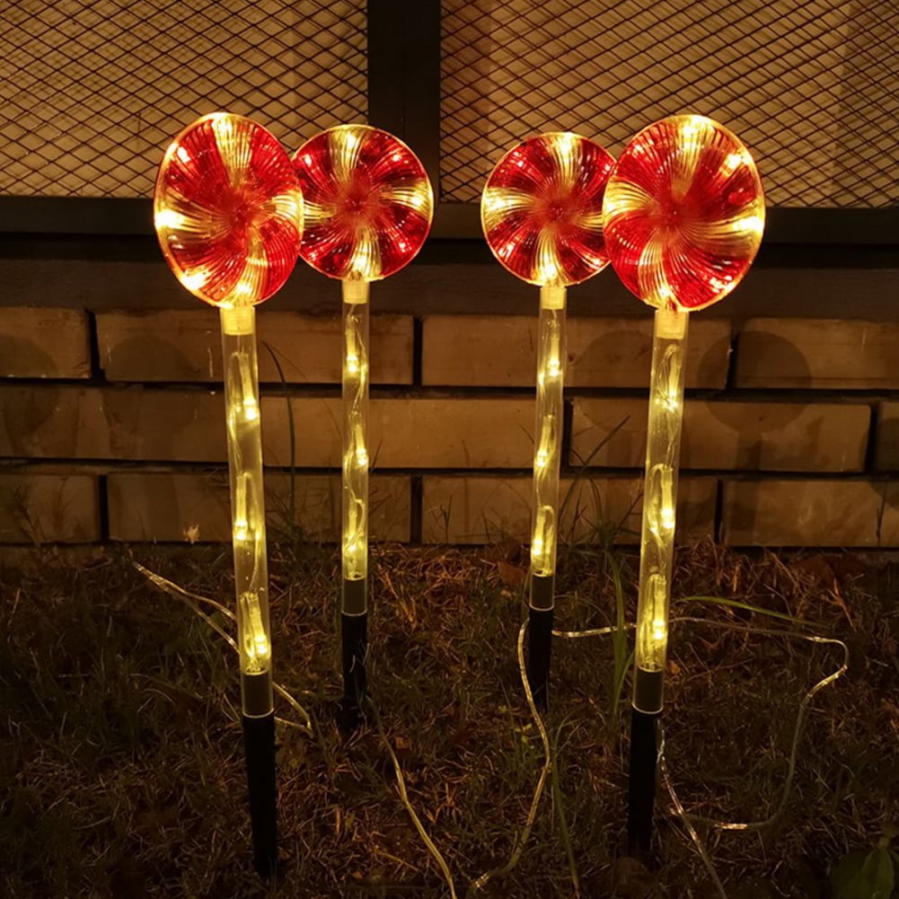 Solar Led Candy Cane Pathway Lamp 8 Modes Outdoor Lollipop Lights For