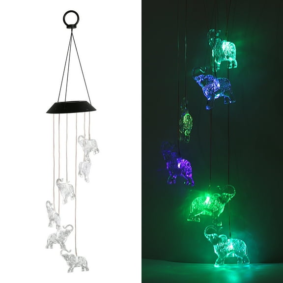 Solar Led Elephant Wind Chime Lamp Garden Decoration Pendant