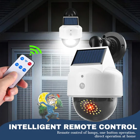 Solar Led Wall Light Dummy Security Camera Fake Outdoor Motion Sensor Flood Lamp