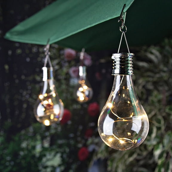 Solar Light Bulbs Outdoors, Hanging Solar Clear Bulbs Lights with Solar Panel for Yard Party Holiday Decorations, Camping Hanging LED Light, Warm White