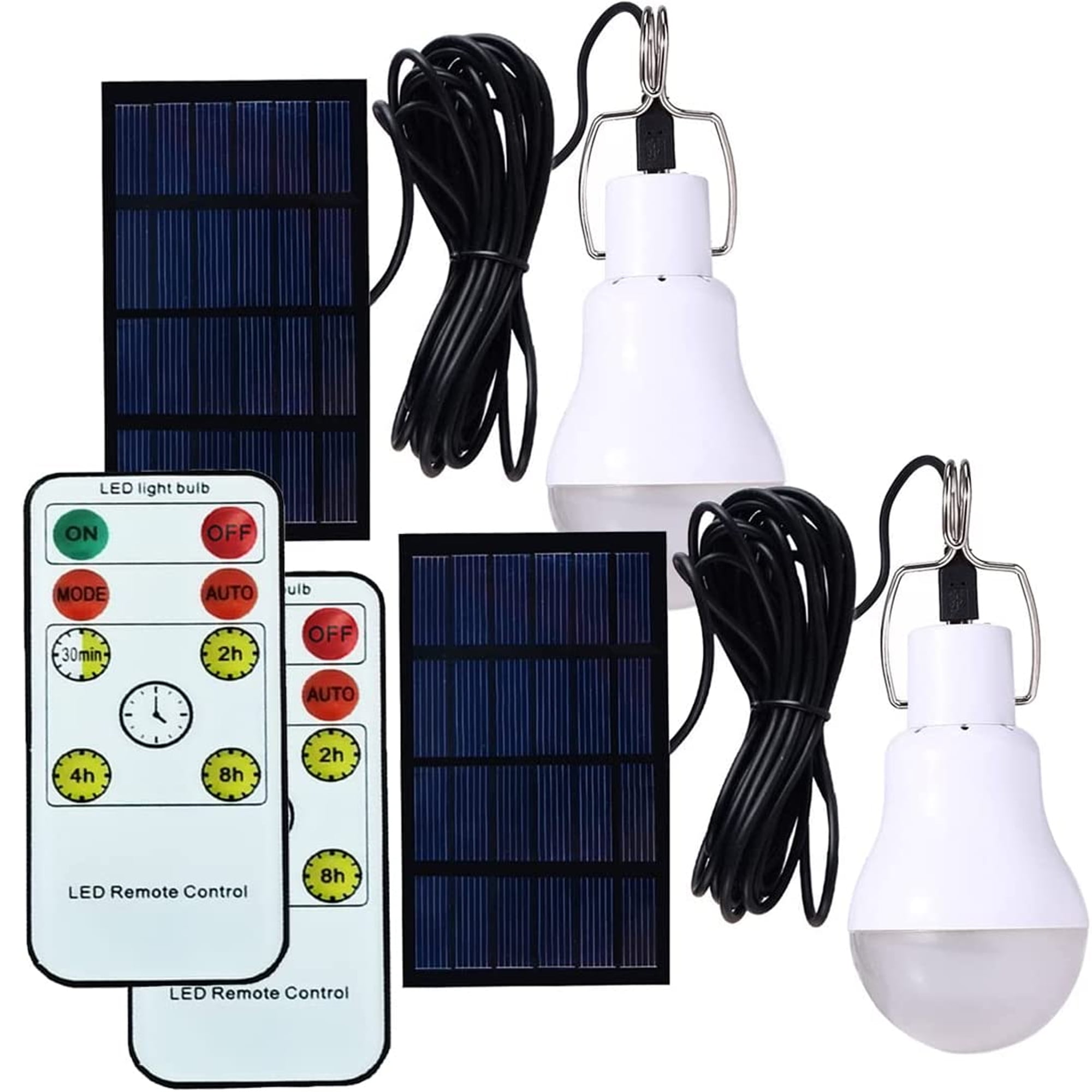 Solar Light Bulbs with Timer, Indoor/Outdoor LED Solar Lights for Chicken Coop, Home, Emergency Power Outage, Remote Control Included, 2 Pack Solar Lights for Outside