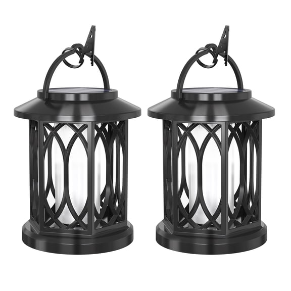 Solar Light Happydeer LED Solar Lamp Flickering Flame Solar Soft Glow Waterproof Lantern Auto On/Off Decorative Hanging Lantern Garden Decoration (Black, 2pcs)