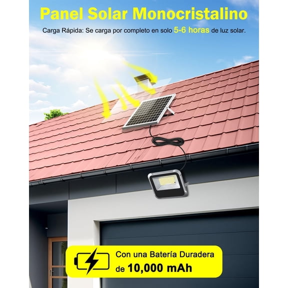 Solar Light Outdoor, 10000mAh Luces Solares Solar Powered Security Flood Light Outside 3000LM IP65 Waterproof Dusk to with Remote Control and 8.2 ft Cable for Yard, Garden, Shed, Barn.