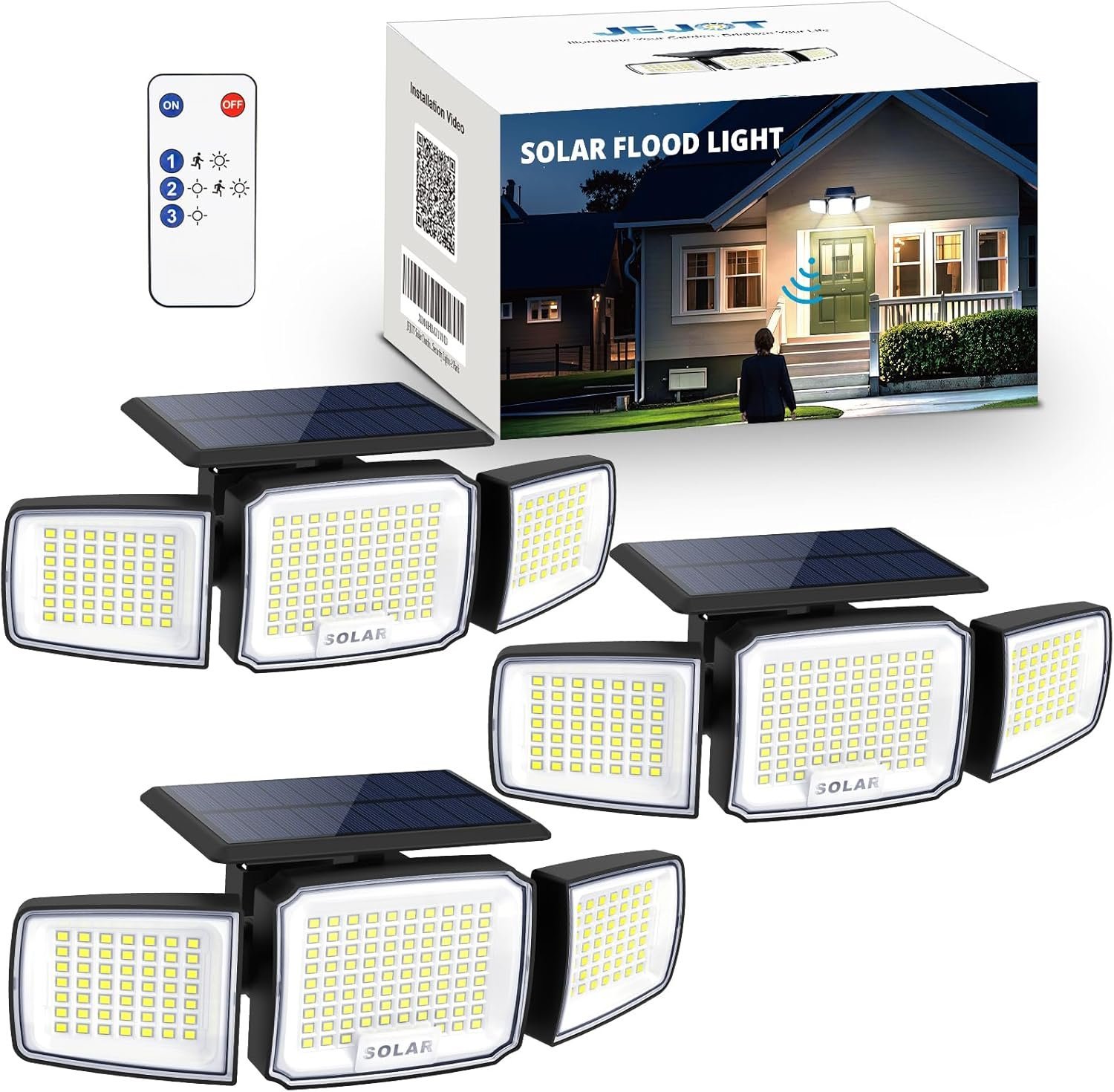 Solar Light Outdoor Bright w/Remote Control, Radar Motion Sensor Flood ...