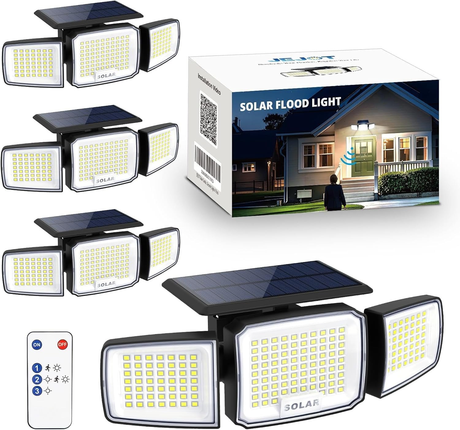 Solar Light Outdoor Bright w/Remote Control, Radar Motion Sensor Flood ...