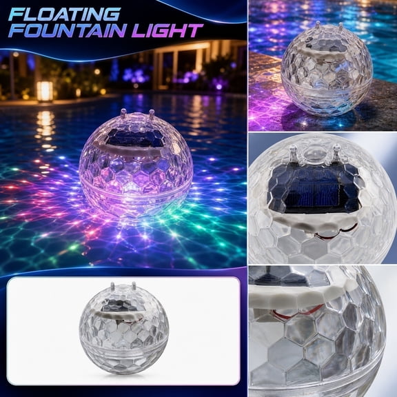 Solar Light for Pool, Floating Pool Disco Ball Light, 4.5 Inch Floating Ball Solar Pond Light, Submersible Rgb Underwater Fountain Light, Waterproof Water Resistant Plastic Pool
