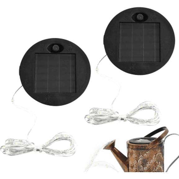 Solar Light Replacement Top 2pcs 2.75inch Solar Watering Can Replacement Top with String Lights, Round Solar Light Replacement Panel for Garden Light