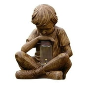 Solar Light Sculpture Outdoor Yard Lights Lantern Decor Firefly Solar Lights Outdoor Garden Sculpture Figurines Cute boy Statue Ornament Garden Solar Powered Light