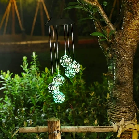 Solar Light Wind Chimes, Outdoor Colorful Wind Chime, Waterproof Hanging Wind Chime Solar Powered LED Round Ball Lamps for Mom Women Birthday Gift Indoor Decor Party Garden Yard Patio (Shiny Ball)