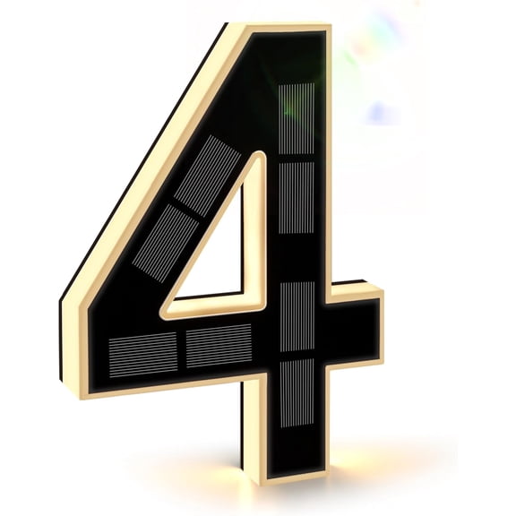 Solar Lighted 9 Inch House Numbers for Outside, Light Up Waterproof LED Address Numbers Signs for Houses, Large Personalized Illuminated Exterior Modern House Numbers Light (4-Black, 9IN)