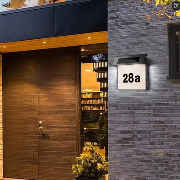 Solar Lighted Address Sign with LED House Numbers and Letters, Stainless Steel Wall Mount Outdoor Solar Powered House Number Plaque for Yard Street Mailbox