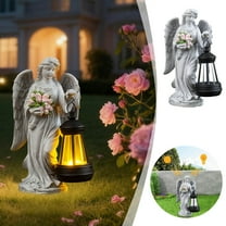 Solar Illuminated Garden Angel Statue Outdoor Resin Figure for Cemetery Yard Holding Heart Ornament