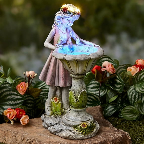 Solar Lighted Girl Children Statue - Outdoor Garden Accent