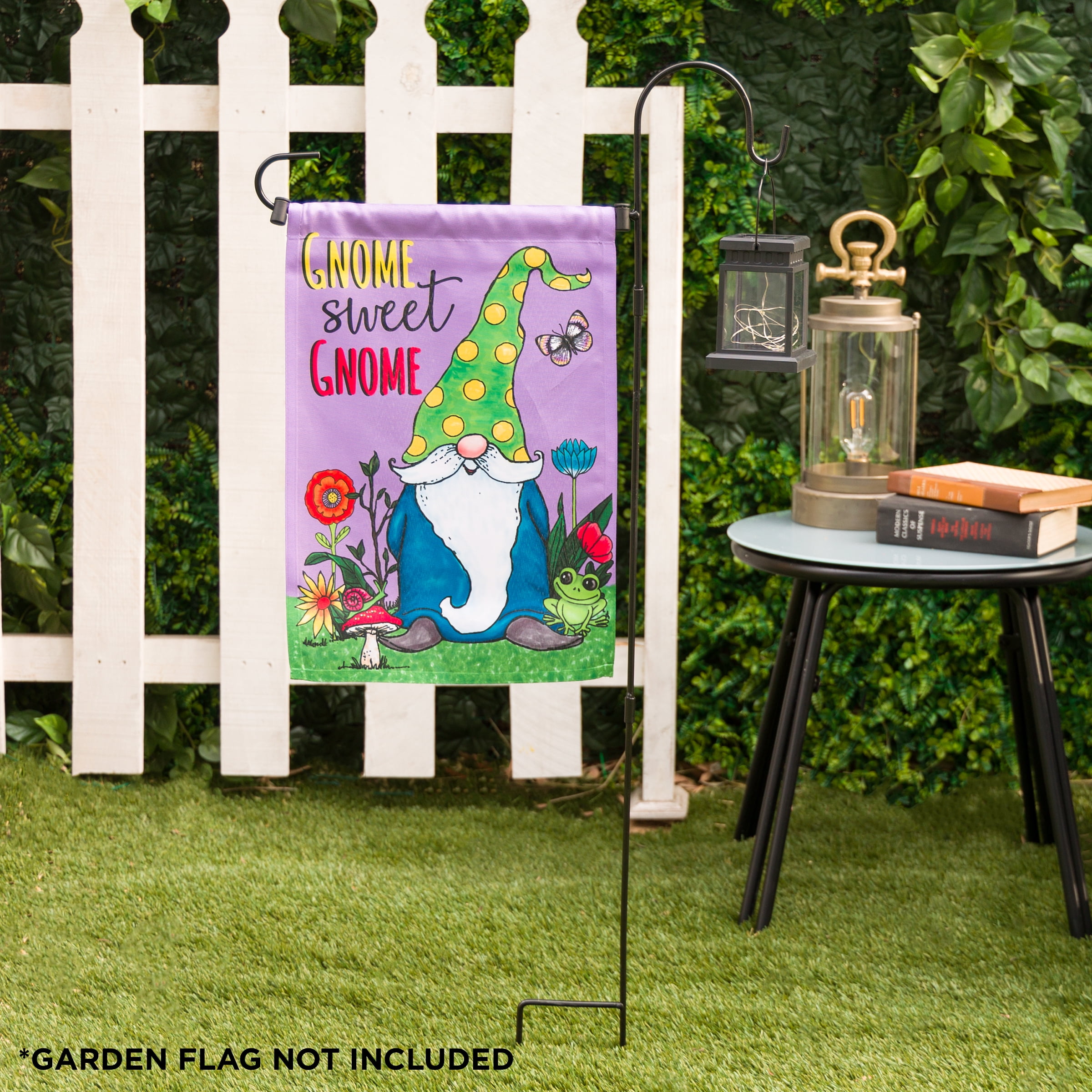 Solar Lighted Lantern Garden Flag Holder Stake