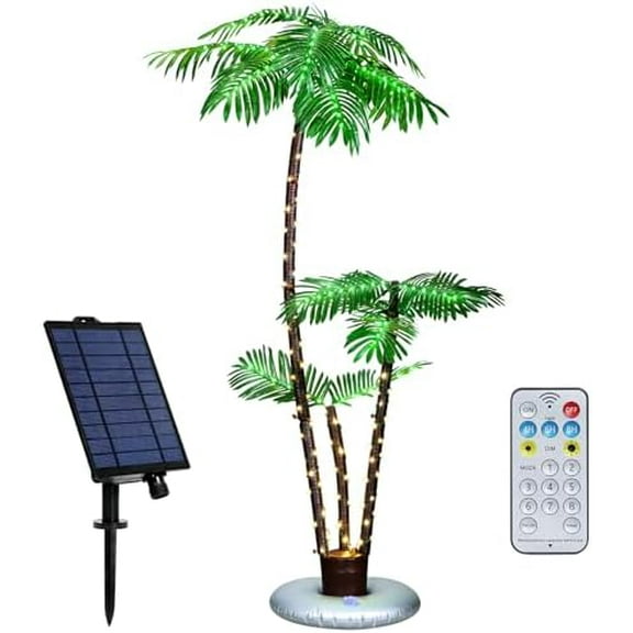 Solar Lighted Palm Tree 6FT Outdoor Christamas Tree Decoration, 8 Modes Tropical Palm Tree Fake  Light for Patio Pool Yard Home Party Decor