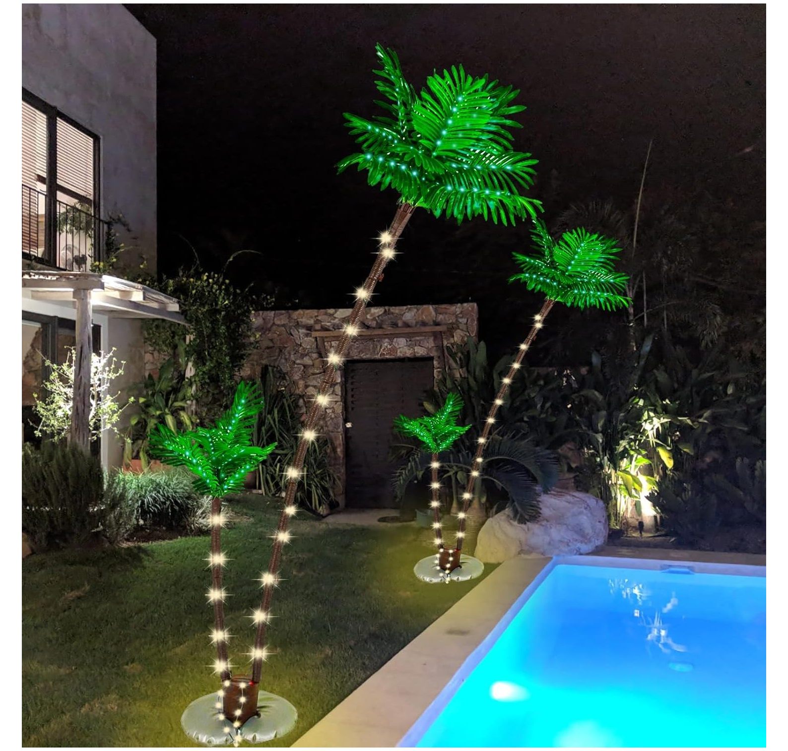 Solar Lighted Palm Tree Outdoor Christmas Tree Decoration 7Ft, 8 Modes