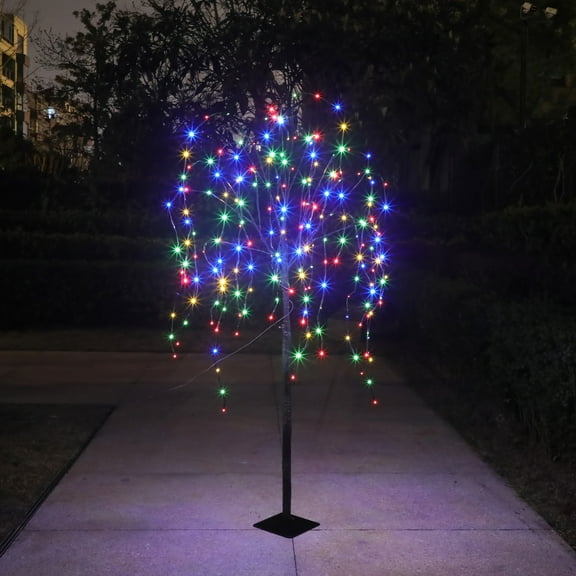 Solar Lighted Willow Tree, 4.7 FT 200 LED Weeping Willow Tree With Artificial LED Fairy Lights For Outdoor Indoor Decor, Twig Tree Easter Independence Day Home Garden Party Spring Summer Decoration