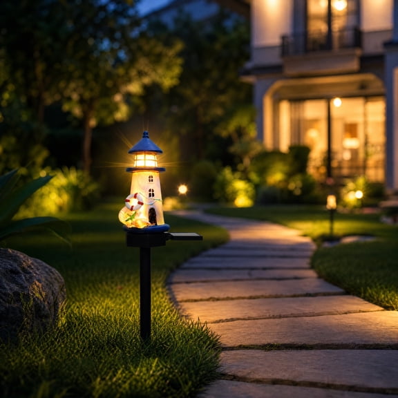 Solar Lighthouse 17 Inch Nautical Waterproof Light Outdoor Solar Decor for Yard Patio Lawn Halloween Pathway Landscape Lighting 1 Pack