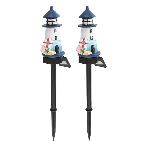 Solar Lighthouse Garden Lights 2-Pack, Resin Outdoor Decor For Patio Lawn Yard Pathway, Solar Powered Lamp With Auto On/Off, Weatherproof Landscape Lighting For Night Time Ambiance