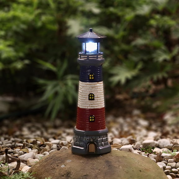 Solar Lighthouse Garden Outdoor Statues, Waterproof Lawn Lights Decor; Automatic Rotating Solar Lights for Yard, Patio, Ground, Tabletop Decoration; Unique Housewarming Gifts - Black