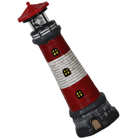 Solar Lighthouse Garden Statue, 14.8 in / 37.5 cm Outdoor Decorative Automatic Rotating Light with AAA Battery, Resin Tower Figurine for Housewarming Gifts