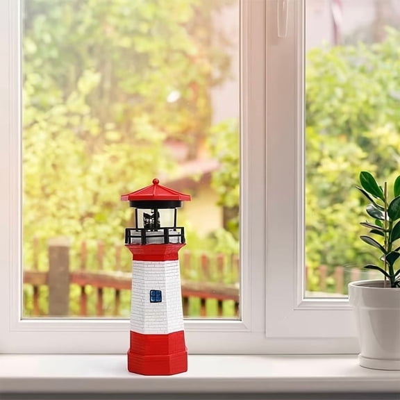Solar Lighthouse Garden Statue - IP44 Waterproof Automatic Rotating Solar Light for Outdoor Decor, Yard, Patio, and Tabletop