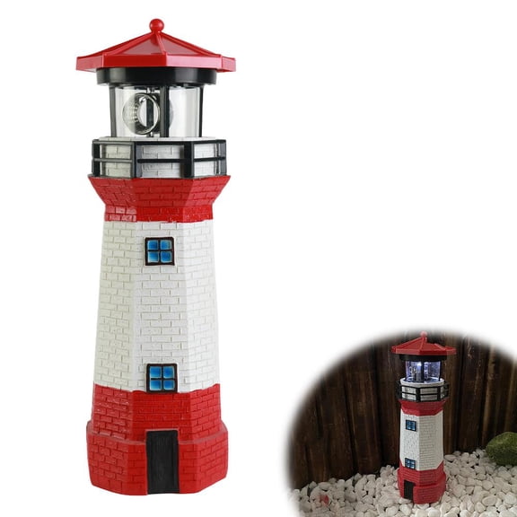 Solar Lighthouse Garden Statue, Resin Waterproof Lighthouse Statue, Solar-Powered Lamp Ornament, Rotating Lawn Outdoor LED