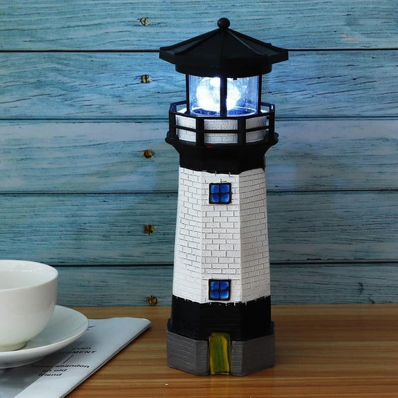 Solar Lighthouse Garden Statue, Resin Waterproof Lighthouse Statue, Solar-Powered Outdoor Lawn Ornament, LED Rotating Lamp for Garden Landscape Outside Yard, Patio, Porch