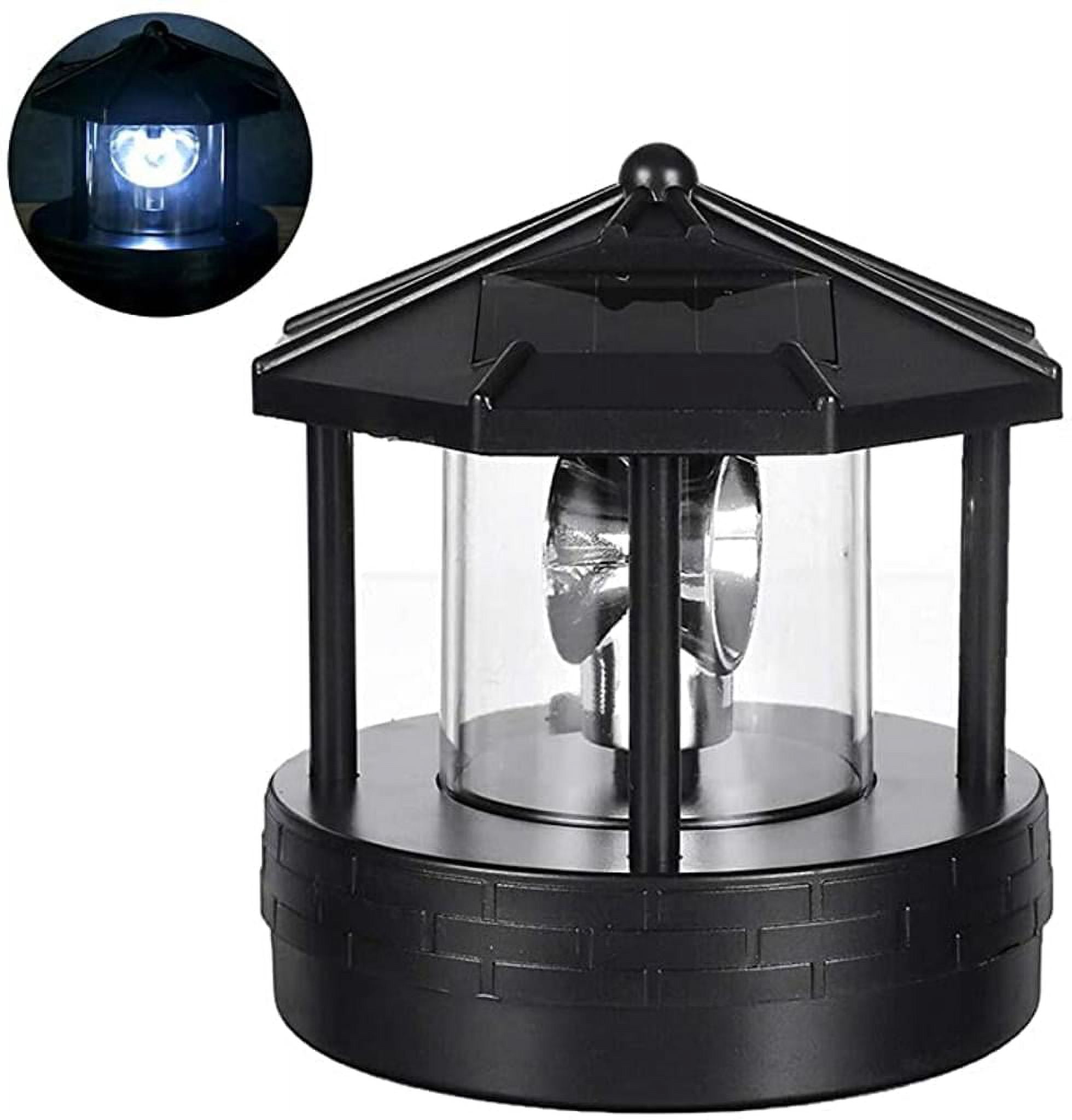 Solar Lighthouse, LED Beacon Rotating Garden Lights, Outdoor Smoke Tower Lamp with 2 Solar Panels for Lawn Patio Yard Landscape Lighting Decorative