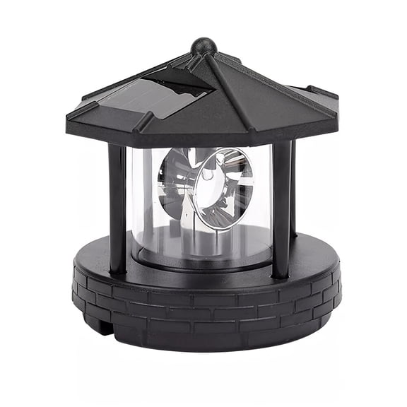 Solar Lighthouse Light, Black Rotating Beam LED, Outdoor Decorative Garden Lamp, 1 Piece