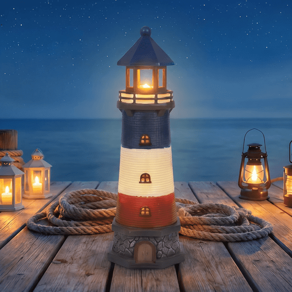 Lumiartisan Solar Lighthouse Statue LED Light Resin Decor 12.79 inch