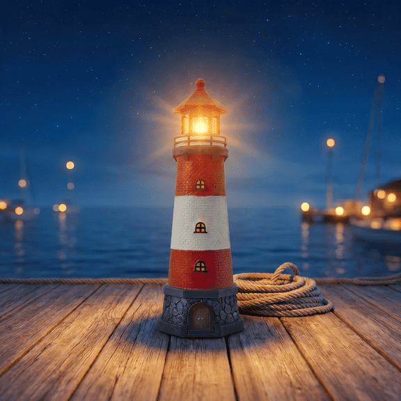 Lumiartisan Solar Lighthouse Statue, Resin Decor, 1 Pack, Red, 12.79 in
