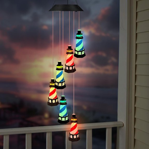 Solar Lighthouse Wind Chimes, Lights Outdoor Garden Decoration,Lighthouse Gifts for Women,Yard,Outside,Porch,Patio