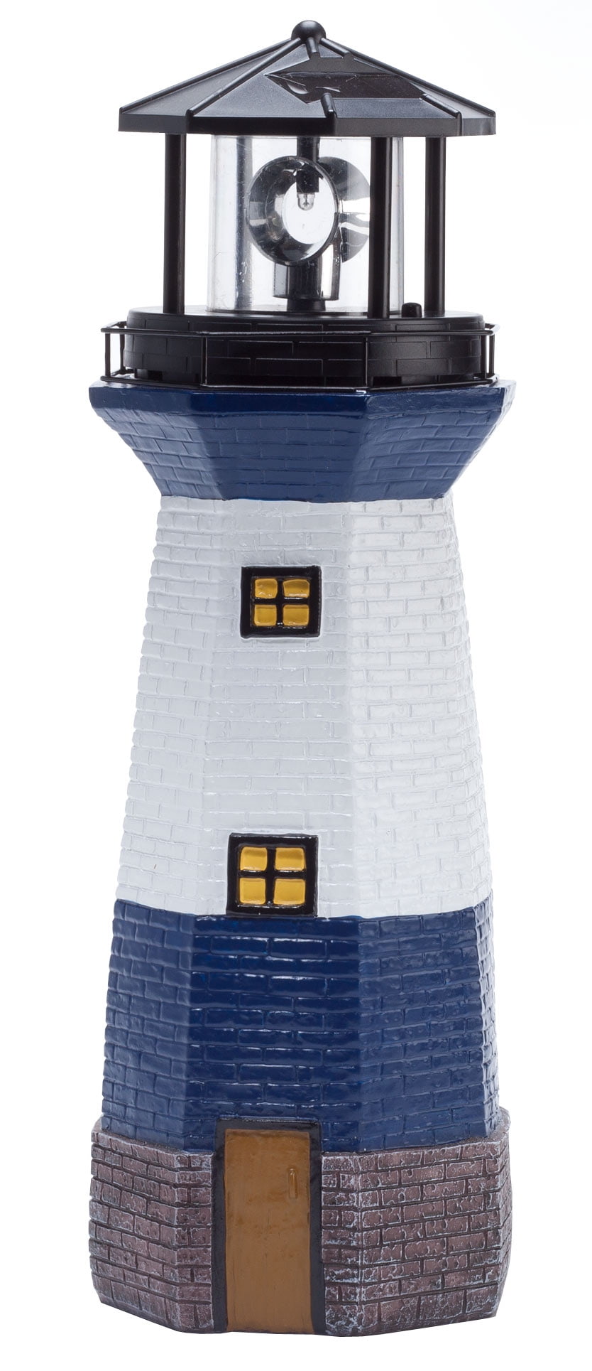 Solar Powered Blue and White Resin Lighthouse with Rotating LED Light