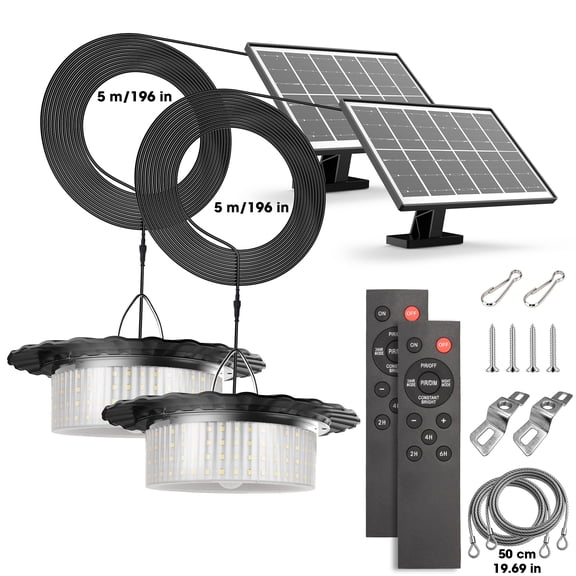 Solar Lights 2PCS - 244 LED Solar Pendant Light with Remote Control & Motion Sensor, 360 Outdoor Solar Ceiling Light for Patio, Gazebo, Shed & Camping