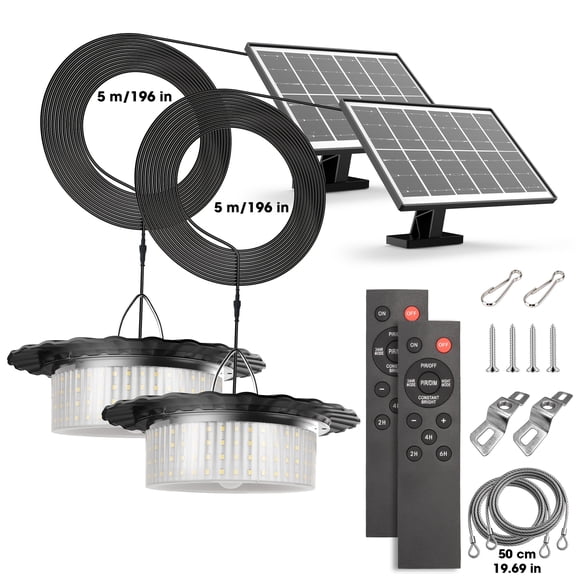 Solar Lights 2PCS - 244 LED Solar Pendant Light with Remote Control & Motion Sensor, 360 Outdoor Solar Ceiling Light for Patio, Gazebo, Shed & Camping