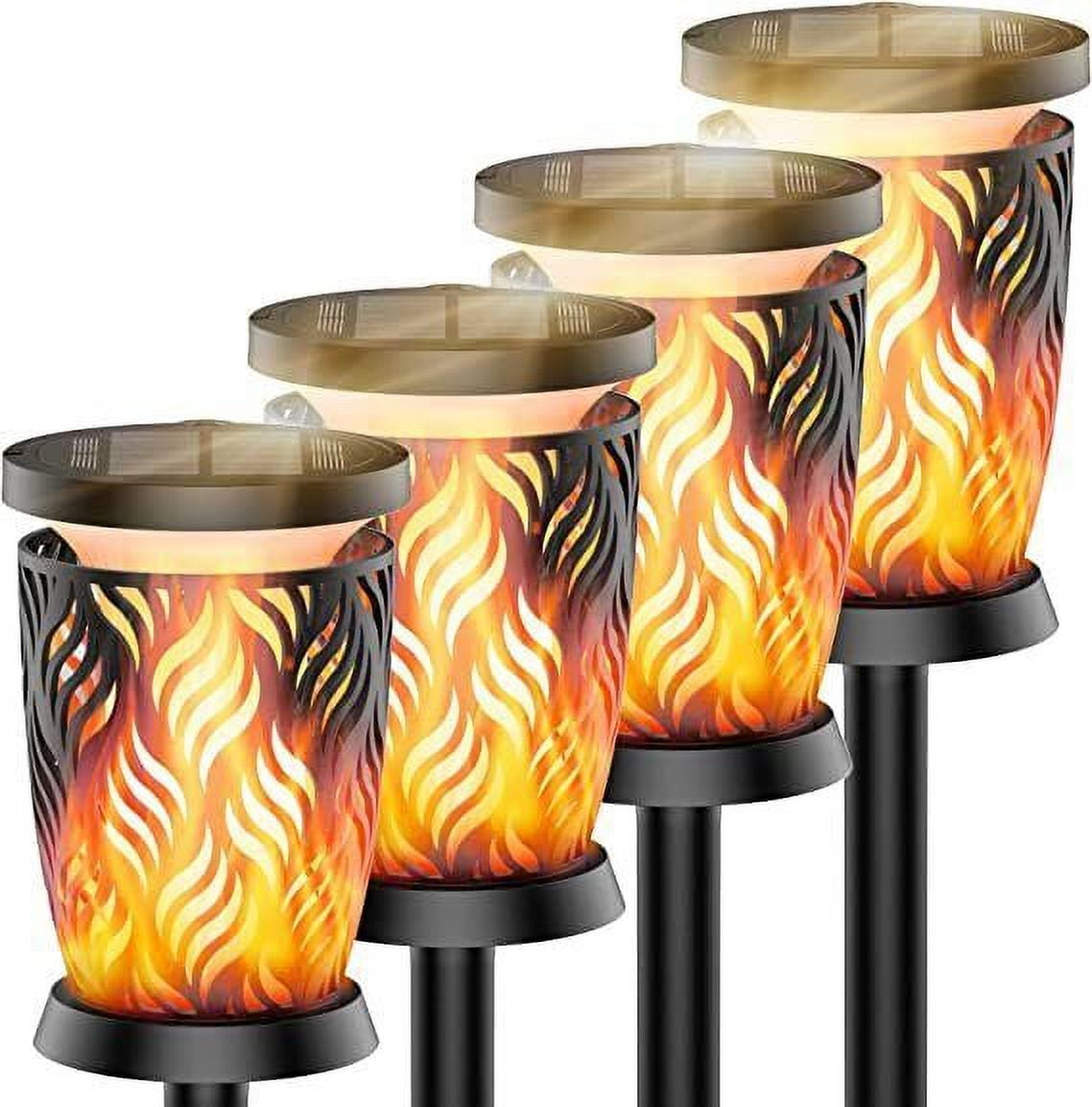 Solar Lights (4 Pack) Waterproof Pathway Lights with Flickering Flame Upgraded Detachable Outdoor Solar Landscape Lantern