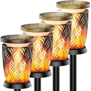 Solar Lights 4 Pack Waterproof Pathway Lights with Flickering Flame Upgraded Detachable Outdoor Solar Landscape Lantern