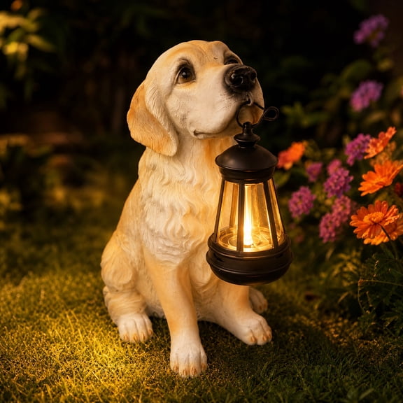 Solar Garden Statues, Dog Statue Outdoor with Solar Lantern for Yard Porch Patio Birthday Gifts for Grandma Mom Women